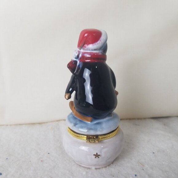 Penguin trinket box porcelain vintage Christmas figure décor scarf - Picture 7 of 9